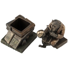 6.88 Inch Chimpanzee Scholar Decorative Trinket Box, Bronze Color