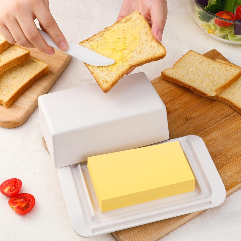 ECOWAY Bamboo Butter Dish with Lid and Knife, Large Butter