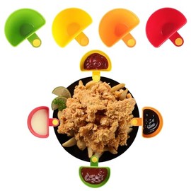 4 Pcs Clip On Sauce Pots, Dip Clips for Plates, Compact Modern Mini Sauce Pots for Plate, Plastic Plate Condiment Holders for Salsa, Guacamole, Outdoor Dining Chip and Dip Bowl