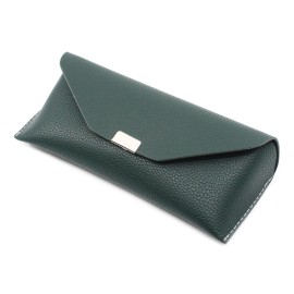 PASTL Eyeglasses Sunglasses Case Snap Button Closure Semi-hard Case PU Leather - Pine Green