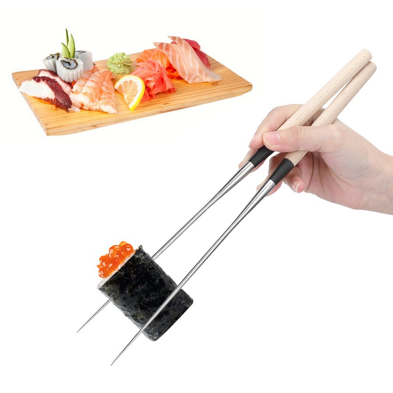 Stainless Steel Chopsticks Japanese Sushi Chopstick with Wood Handle Kitchen
