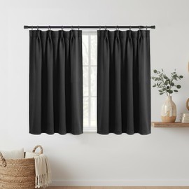 Cortinas cortas plisadas para ventana de cocina, baño, 36 pulgadas de longitud sobre el fregadero, cortina pequeña, color negro