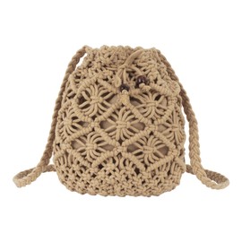 Meyaus Women Mini Cotton Crochet Crossbody Bag Summer Beach Shoulder Bag Drawstring Purse
