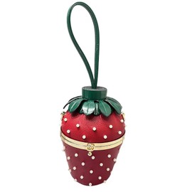 Lyuxhetaokdiq Women Strawberry Shaped Handbag Crossbody Shoulder Bag PU Leather Unique Novelty Strawberry Purse, Pearl Red