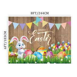 FuWeave 8x6ft Spring Easter Photography Backdrop Easter Backdrops Colorful Eggs Flower Rabbit Stand Photography Background Party Supplies for Baby Kids Newborn Portrait Photo Booth Props (Bunny)