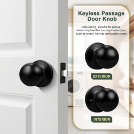 Lepushom 10 Pack Door Knobs Interior, Black Door Knobs Without Key, Closet Door Handle with Durable Finish, Passage Function, Round Ball Design for Hallway and Laundry Room