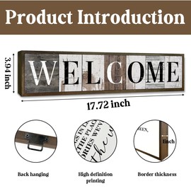 Welcome Wood Signs, Rustic Wall Plaque, Farmhouse Front Door Sign for Indoor Outdoor, Desk Decor Art, Home Decor for Housewarming, Porch Entryway Decoration, Framed Wooden Box Sign 17.8x4x1.2 inches