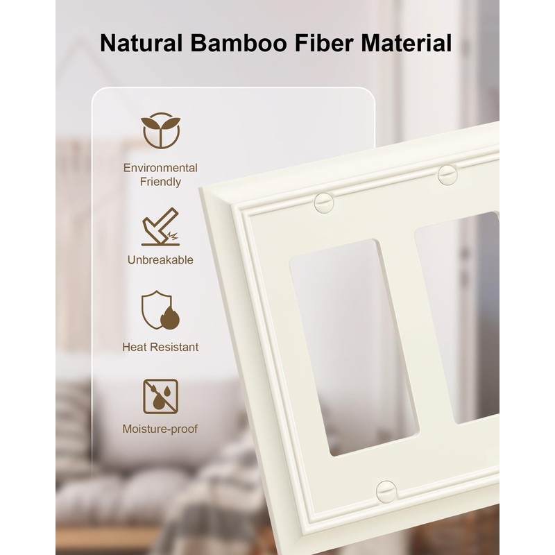 2-Pack Decorative Double Decorator Outlet Cover Plate, Light Almond Durable