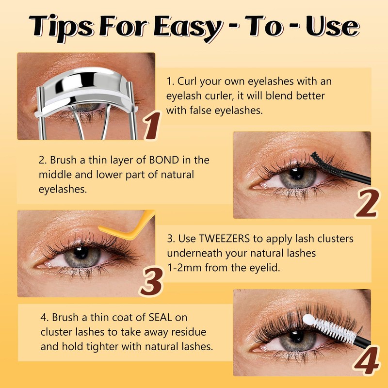 QUEWEL Wimpern-Extensions 30D+40D+50D 3 gemischte Stile Cluster-Lashes, 280 Stück Lash-Extension