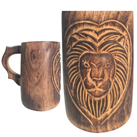 collectiblesBuy Handmade Vintage Wooden Beer Mug Lion Design Wood Cup For Tea Beer Water Juice Milk And Other Drinks Kitchen Countertop
