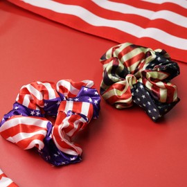 American Flag Scrunchies, Festive 4th of July Hair Ties, Patriotic Elastics for Women, One Size Fits Most (Pack of 4)