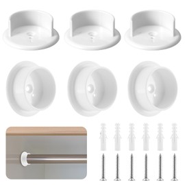 6 Pcs Closet Rod Holders for 1-3/8 Inch Rod, Heavy Duty Plastic Shelf Bracket, White Wardrobe & Shower Curtain Pole Sockets with Screws for Home & Store