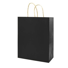 bagmad Small 100 Pack 5.25x3.25x8 Inch Black Kraft Paper Bags with Handles Bulk, Gift Bags, Craft Grocery Shopping Retail Party Favors Wedding Business Sacks (Black, 100pcs)
