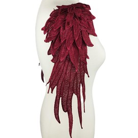 Carytalee 1 Pair 3D Embroidery Large Angel Wing Applique Lace Trim Sewing Patch for Wedding Bridal Dress Clothes Decor DIY Craft Sewing Accessories Wine Red,15.3" x 5.9"Inch