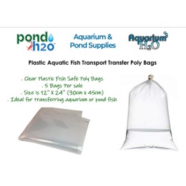 Clear Fish Transport & Transfer Plastic Bags 12'' x 24'' Size, Aquarium Fish Bags, Leak Proof Poly Bags, for Marine and Tropical Fish, Bag for Live Fish, 5 Pack