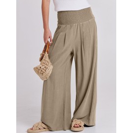 ANRABESS Women Linen Palazzo Pants Summer Boho Wide Leg High Waist Casual Lounge Pant 2025 Beach Travel Vacation Outfits Brown Small