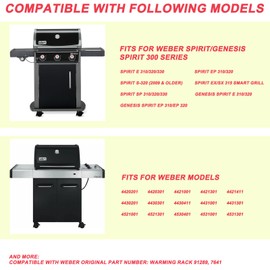 DcYourHome 7641 Warming Rack for Weber Spirit I & GS4 Spirit II 300 Series, Spirit E-310 E-315 E-320 E-335 SP310 Parts with Front Control Knobs, Genesis Silver Gold B/C, Stainless Steel 24 7/8 Inch