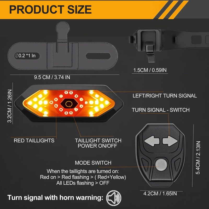 Bike taillight USB Bike Turn Signal with Remote Control Bicycle