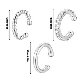 Pack of 3 Ear Cuff Pair Cartilage Ear Clip Stainless Steel Ear Clips Non Piercing Stud Earrings Silver Ear Cuff Set Women's Ear Cuff Earrings for Women Girls