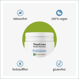 NatuGena Folsäure, Quatrefolic (Presslinge), bioaktive Folsäure als Methyltetrahydrofolat (5-MTHF), 120 Tabletten (4 Monats Packung)