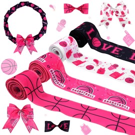 Diartpaint Pink Basketball Wired Edge Ribbons for Wrapping Gifts 4 Roll 20 Yard Basketball Ribbon for Sports Ball Theme Birthday Baby Shower Party Supply DIY Craft Wreath Bows Decorative Ribbon