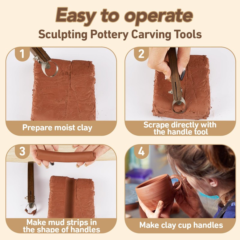 Therwen 2 Pcs Sculpture Scraper Pottery Carving Tool Pottery Cup