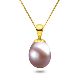 Freshwater Cultured Pearl Pendant Necklace AAA Graded Lavender Teardrop Necklace Pendant with Sterling Silver Setting and Matching 16 or 18 Inch Chain - Orien Jewelry