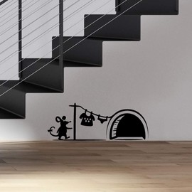 Mouse Hole Wall Sticker Living Room Decal Nursery Funky Banksy Style transfers Kitchen cat Vinyl Wall Art Removable Wall Quotes Children Decoration Mural Kids Stairs Black Laundry Christmas Office