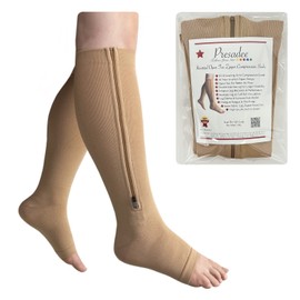 Presadee Open Toe Inverted Zipper 20-30 mmHg Firm Compression Calf Leg Socks (0, Beige)