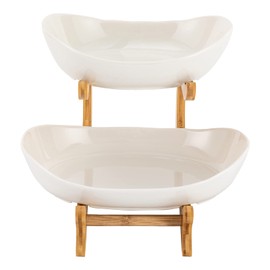 QIUTMER 2 Tier Ceramic Fruit Basket Fruit Bowl for Kitchen Counter Fruit Basket Two Tier Serving Stand Decor 2 Tier Fruit Stand for Vegetables & Snacks