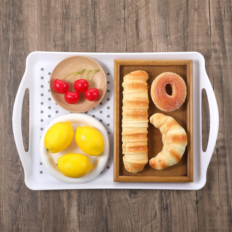 2 Pcs Large Rectangular Non Slip Serving Tray with Handles,