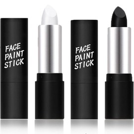 2PCS White Black Face Paint Stick,White Face Paint Makeup,Face Paint Black,Face Paint Sticks,Black + White Clown Makeup Face Body Paint Stick,Special Effects Makeup Kit,Easy To Color,Clown Makeup