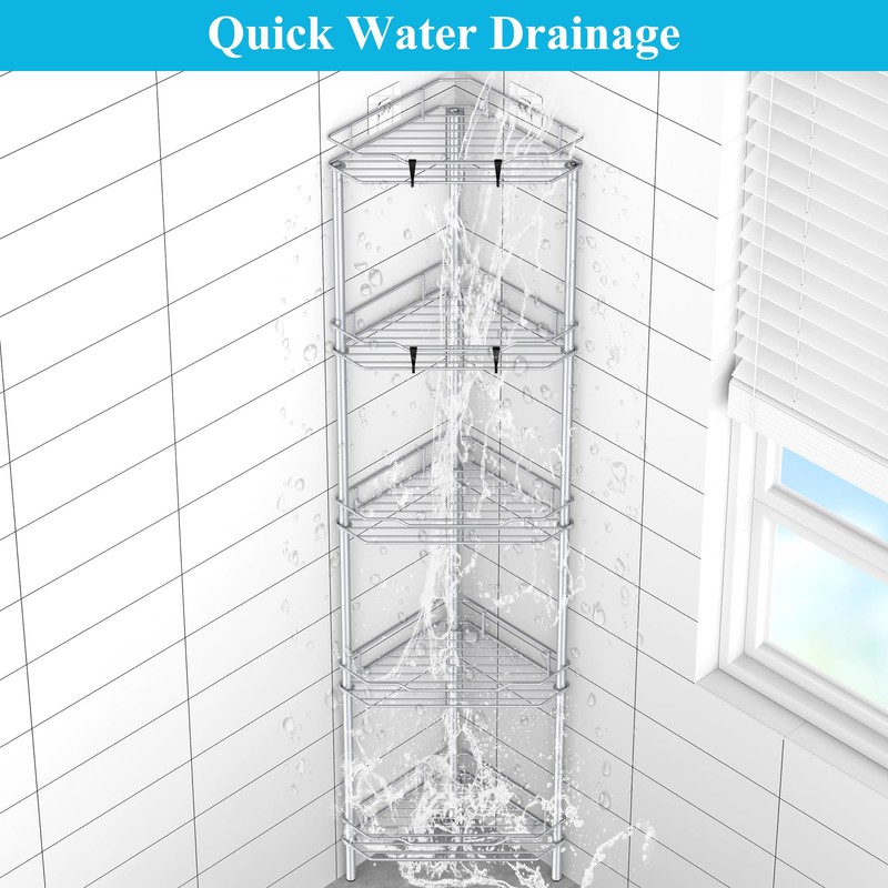HuggieGems 5 Tier Floor Standing Corner Shower Caddy Organizer Shelf