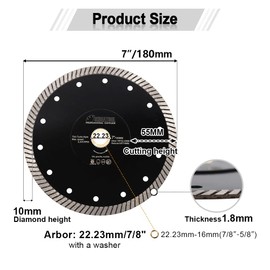 SHDIATOOL Diamond Turbo Saw Blade 7 - Inch Super Thin Cutting Disc for Porcelain Ceramic Tile Granite Cutting Wheel Dia 180mm