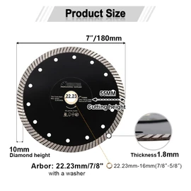 SHDIATOOL Diamond Turbo Saw Blade 7 - Inch Super Thin Cutting Disc for Porcelain Ceramic Tile Granite Cutting Wheel Dia 180mm