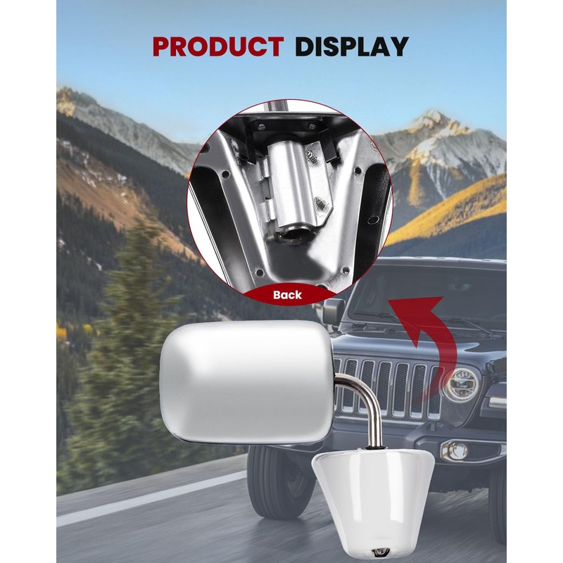 cciyu Door Mirror Left Driver Side/Right Passenger Side Manual Stainless