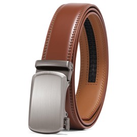 SENDEFN Men's Leather Belt Automatic Ratchet Buckle Slide Belt for Dress Casual Trim to Fit with Gift Box