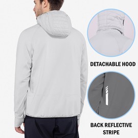 baleaf Men's Running Jacket Lightweight Thumble Hole Warm Up Puffer Jacket Hybrid Thermal Coat Insulated Hiking Golf Glacier Gray S