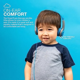 Audífonos JLab JBuddies plegables con cable para niños Gen 2, azul/gris, audífonos para niños pequeños, aislamiento de ruido, seguros para niños, limitación de volumen, para niños de 2 años en