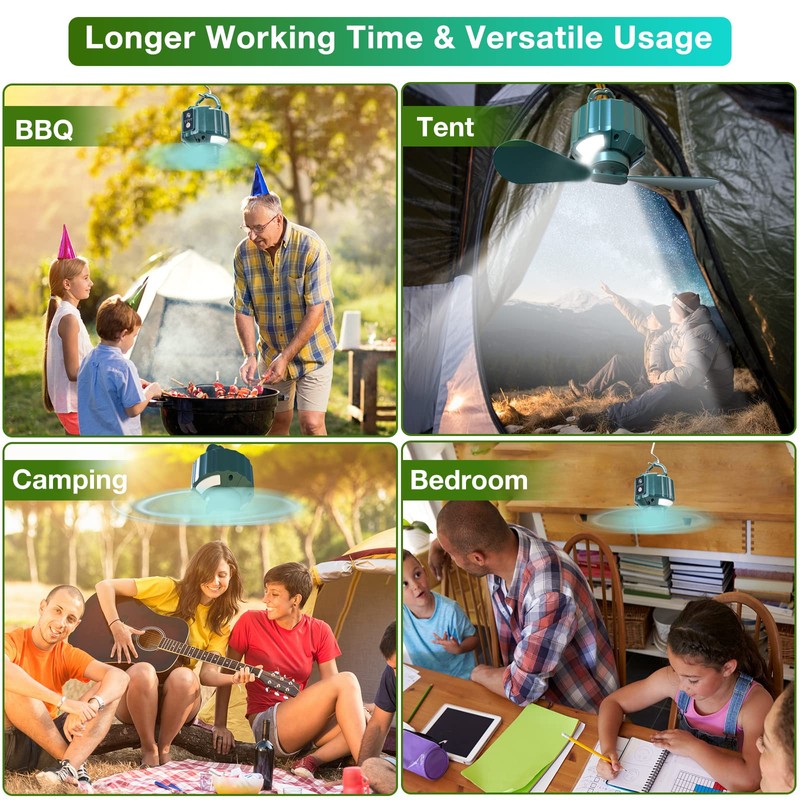 DUKUSEEK Tent Ceiling Fans for Camping, 10400mAH Large Capacity Portable