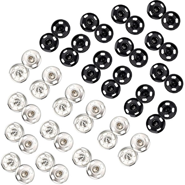 24 Sets Poppers Fasteners Kit,Press Studs Snap Fasteners Sew On Black Snap Buttons Silver Popper Fasteners DIY Set Press Studs for Clothes Bags,Snap Press Buttons.