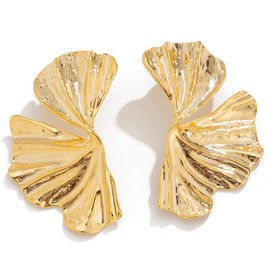 Irregular Petal Earrings For Women,Gold Statement Earrings Vintage Exaggerated Leaf/Flower/Sectored Dangle Earrings Punk Stylish Metal Twisted Earrings Jewelry(A)