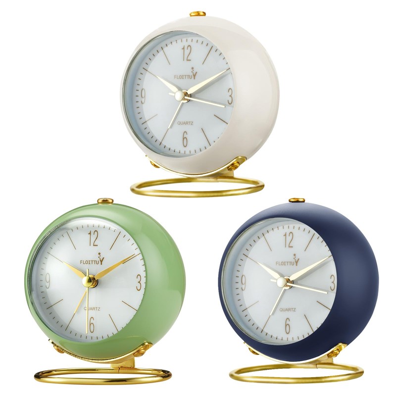 FLOITTUY Silent Table Analog Alarm Clock No Ticking, Lighted on