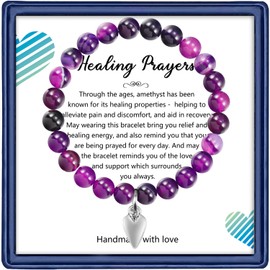 Healing Bracelets for Women, Healing Prayers Amethyst Beads Cystal Bracelet Anti Anxiety Bracelet Get Well Gift for Women After Surgery for Women Feel Better Gifts (Heart)