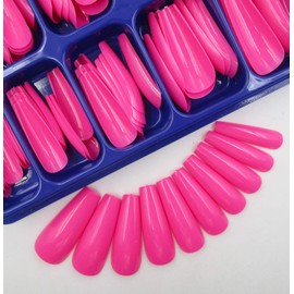 100pc Colored Long Coffin False Nails Artificial Acrylic Tips Ballerina Shape XL Press on Fake Nails Manicure Fingernail DIY Decor for Women Girls (Rose Red)