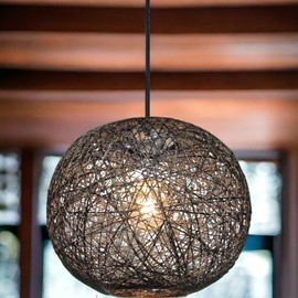 Loxton Lighting Modern Medium Wicker Rattan String Ball Style Ceiling Pendant Light Lampshade [Energy Class A+]… (Black)