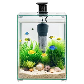 Happybuy 5-Gallon Square Ultra-Clear Glass Fish Tank – Smart Starter Aquarium with 3-Color Adjustable Lighting, Self-Cleaning Filtration System, Ideal for Freshwater/Saltwater Fish in Home & Office