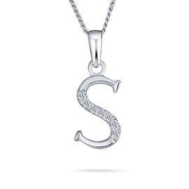 Delicate ABC Cubic Zirconia Pave CZ Capital Block Letter Alphabet Initial S Pendant Necklace For Women Sterling Silver