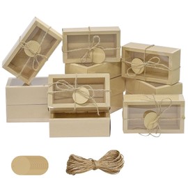 biguphate 30 Pieces Kraft Paper Cardboard Boxes, 6.5x 3.5x 2 Inches Small Gift Boxes with Window, Homemade Soap Box with Blank Tags and Jute String, Party Favors Crafts Boxes