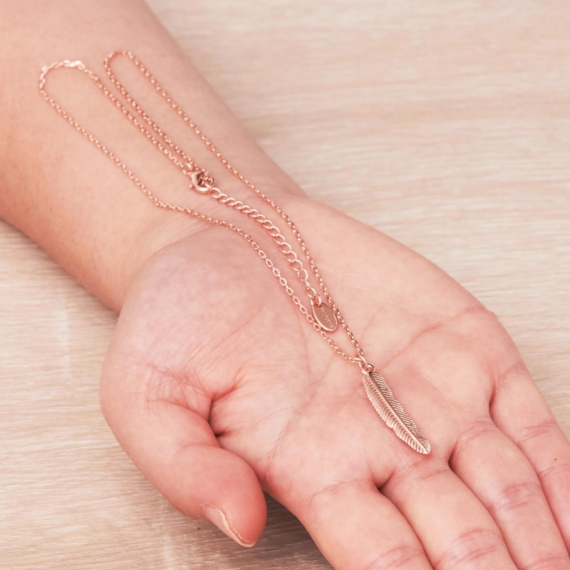 Philip Jones Rose Gold Plated Feather Necklace